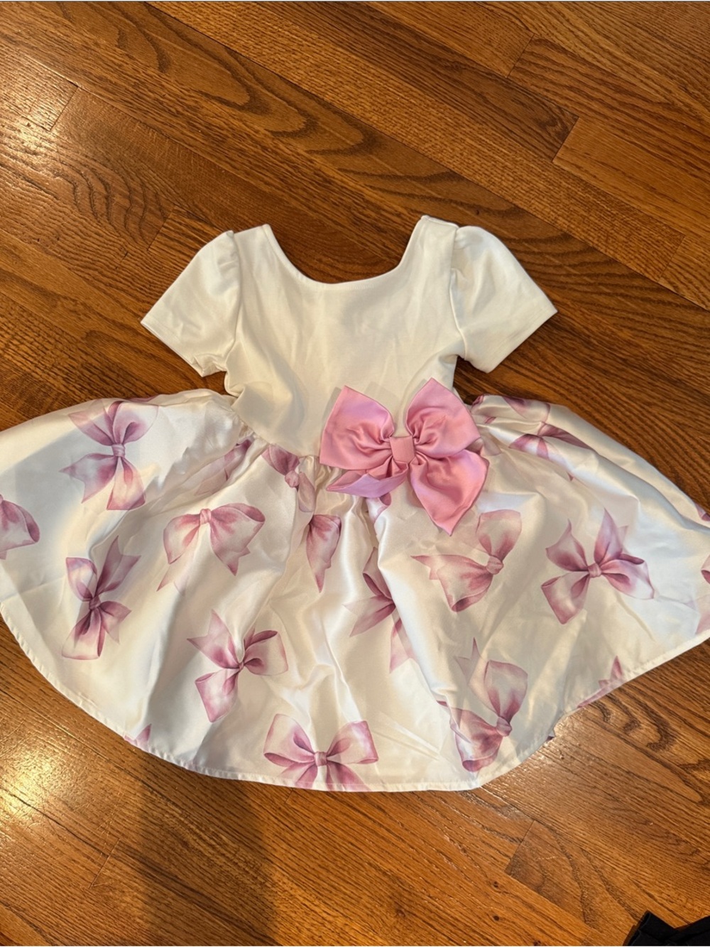 H&M White and Pink Floral Bow Fit-and-Flare Dress